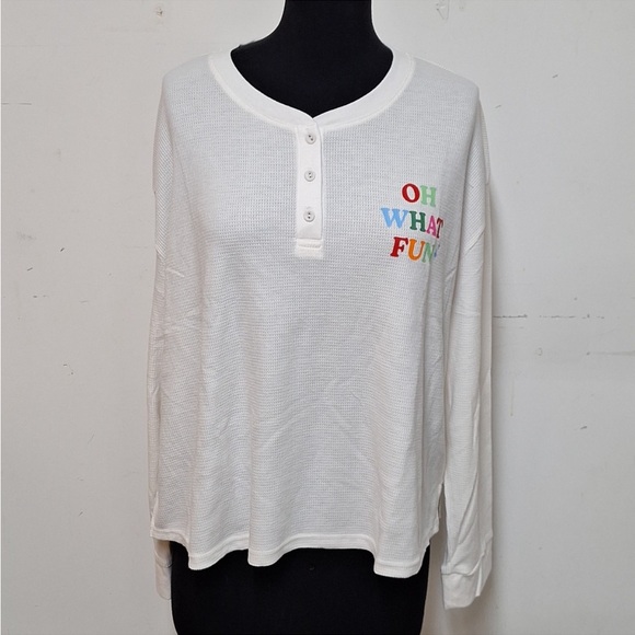 NEW! Women's "Oh What Fun" Thermal White/CreamTop - Wondershop, Henley, PJ Top - Picture 2 of 8